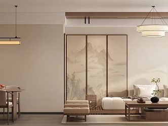 Song Style New Chinese Style Aesthetic Ceiling Guest Restaurant Balcony Chandelier Sofa Ornaments 3d model