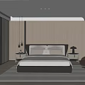Modern Bedroom Interior With Wooden Wall Large Bed Bedside Tables Lamps Armchair And Soft Rug
