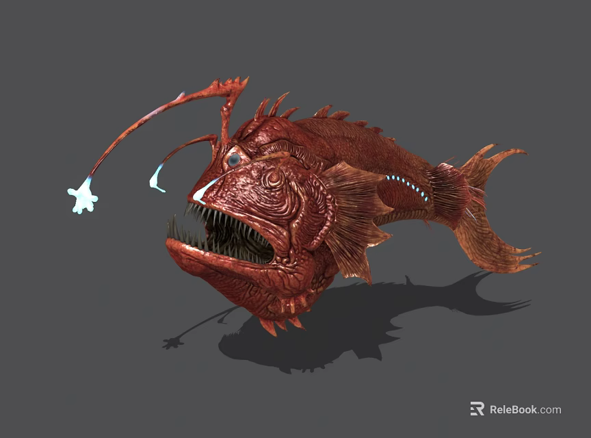 Red Deep Sea Monster Game Movie Character With Glowing Lure Sharp Teeth And Spiked Body 3d model 
