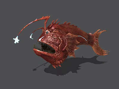 Red Deep Sea Monster Game Movie Character With Glowing Lure Sharp Teeth And Spiked Body 3d model