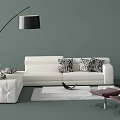 Modern White L Sofa With Patterned Cushions And Coffee Table Set On Gray Green Wall 3d model