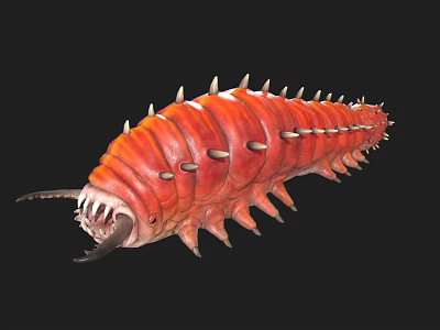 Red Spiky Creature With Segmented Body And Sharp Spines 3d model