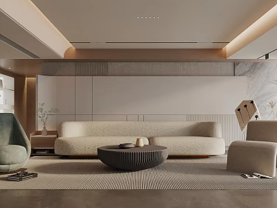 Elegant Modern Living Room Interior With Beige Sofa Round Coffee Table And Green Armchair 3d model
