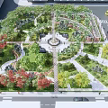 Beautiful Park Landscape With Central Square Winding Pathways And Colorful Trees