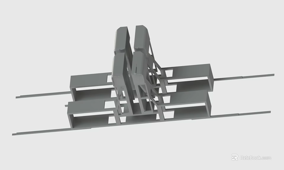 Gray Industrial Mechanical Structure With Interconnected Rectangular Frames And 3D Model Design 3d model