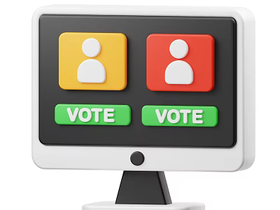 Desktop Computer Monitor Displaying User Icons with Yellow Red and Green Vote Buttons 3d model
