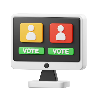 Desktop Computer Monitor Displaying User Icons with Yellow Red and Green Vote Buttons 3d model