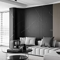 Modern Living and Dining Room Interior With White Sofa Round Rug and Marble TV Wall