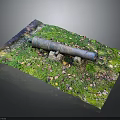 Ancient Cannon On Green Grass Field With Stones And Fallen Leaves