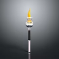 Standing Metallic Torch Structure With Bright Yellow Flame And Black Handle