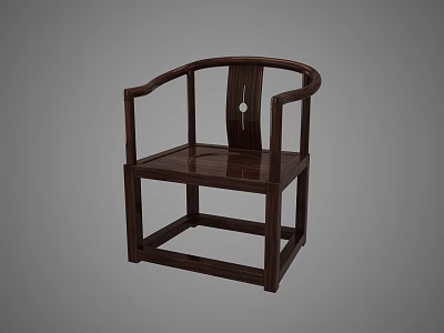 Dark Wooden Leisure Chair With Curved Armrests And Circular Hollow Backrest 3d model