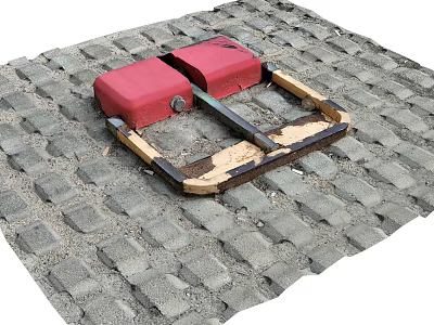 Red Metal Public Parking Lock Facility Installed On Paved Brick Road Surface 3d model