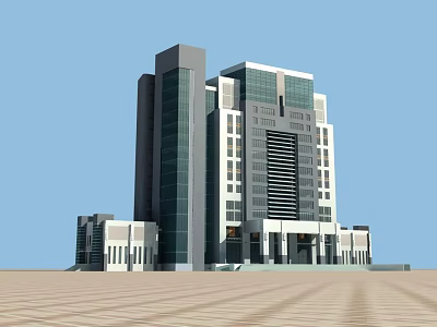 Modern Office Building With Glass Curtain Wall Multi Storey Structure Against Blue Sky Plaza Area 3d model