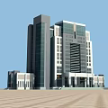 Modern Office Building With Glass Curtain Wall Multi Storey Structure Against Blue Sky Plaza Area