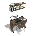 Wooden Home Office Desk and Chair Set with Laptop Lamp and Wall Mounted Bookshelf