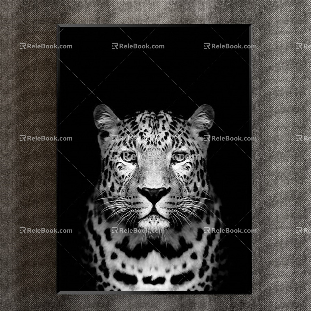 Modern Animal Painting Simple Black and White Study Animal Leopard Decorative Painting 3d model