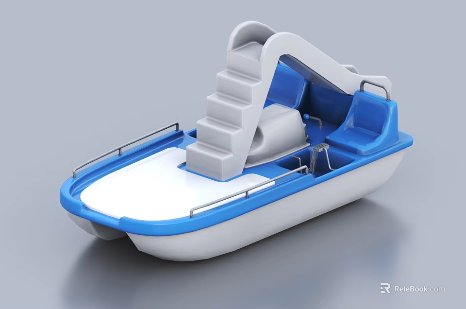 Blue And White Recreational Yacht With Slide For Leisure Use 3d model 
