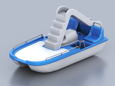 Blue And White Recreational Yacht With Slide For Leisure Use 3d model