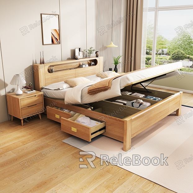 Light Luxury Bed Solid Wood Bedding Tatami Support Bar Bed model