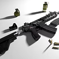 Tactical Assault Rifle With Magazine Bullets Grenade And Scope On White Background 3d model