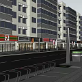 Modern Commercial Street With Multi Storey Buildings Shops And Street Facilities