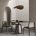 Modern Dining Table Set With Chairs Metal Pendant Light Gray Walls And Archway