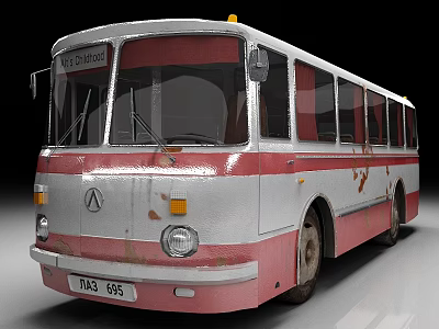 Vintage White and Pink Bus with Rusty Exterior and Classic Retro Design 3d model