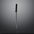 Traditional Curved Sword With Green Handle And Golden Top Silver Blade