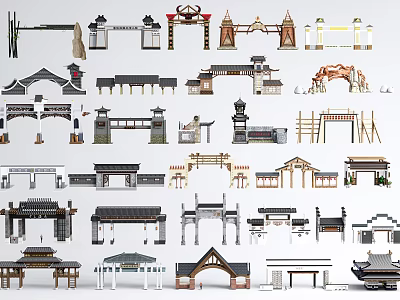 Traditional Chinese Memorial Archways in Various Historical Architectural Styles and Designs 3d model