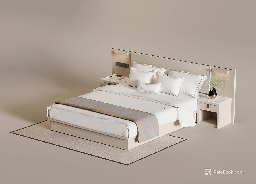 Minimalist Modern Bedroom Interior With Bed Nightstands And Area Rug 3d model 