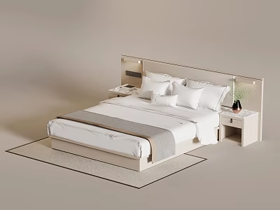 Minimalist Modern Bedroom Interior With Bed Nightstands And Area Rug 3d model