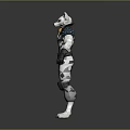 Anthropomorphic White Feline Character With Blue Eyes And Futuristic Armor Shoulder Accents