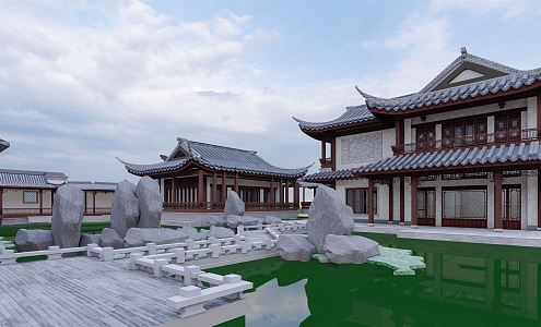 Chinese-style ancient single-family villa courtyard garden courtyard 3d model