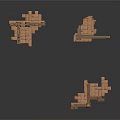 Three Ancient Brick Stone Architectural Ruin Models With Detailed Structures