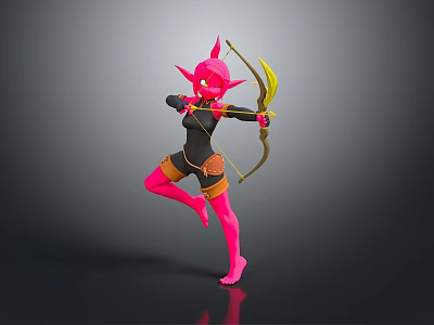 Game Movie Character Pink Horned with Yellow Bow in Black Orange Outfit One Legged Stance 3d model