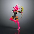 Game Movie Character Pink Horned with Yellow Bow in Black Orange Outfit One Legged Stance