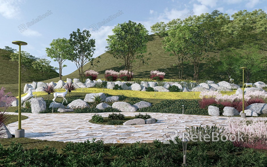 Modern Park Country Park Park Landscape Landscape Plant Landscape Tree Plant Flower Landscape Stone model