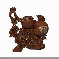 Traditional Chinese Carved Gourd Sculpture With Fu Character And Floral Bronze Craft