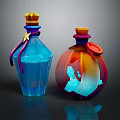 Medical Devices Transparent Colored Bottles With Blue Orange Hues Decorative Crown Star And Circular Lids