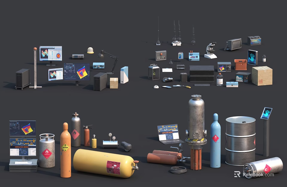 Various Computer Equipment Collection With Monitors CPUs Keyboards Mice And Accessories 3d model