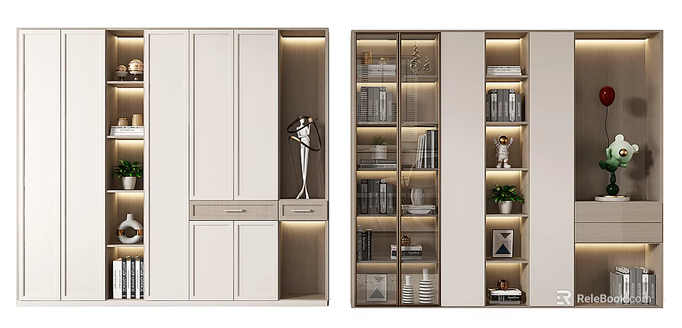 Modern Bookcase With Glass Doors Storage Space For Books And Decorative Items 3d model 
