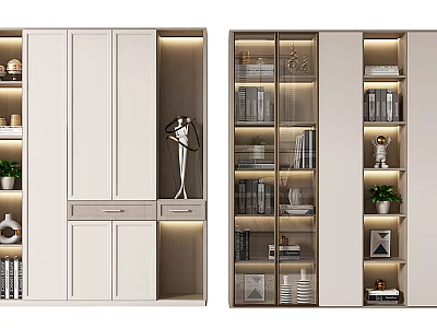 Modern Bookcase With Glass Doors Storage Space For Books And Decorative Items 3d model