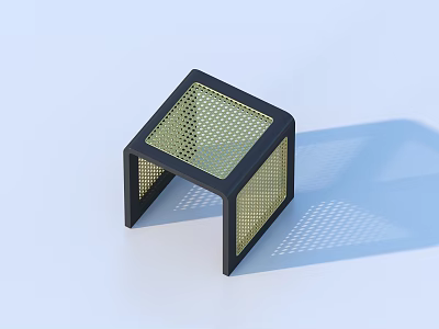 Modern Minimalist Small Stool With Black Frame And Yellow Mesh Panel For Home Living 3d model