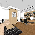 Modern Conference Room Interior With Sofa Desk Bookshelf Carpet Window And Decorative Painting