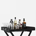Black Foldable Wheeled Side Table with Barware and Bartending Supplies for Home Bar Use