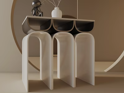 Modern Side Table With White Curved Legs Black Tabletop Decorative Sculpture And Vase 3d model