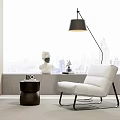 Modern White Single Sofa Interior with Floor Lamp Side Table and City View 3d model