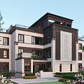 Modern Detached Villa Exterior Design With Multiple Floors Large Windows And Landscaped Garden