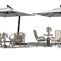 Outdoor Wicker Tables And Chairs Set With Umbrellas And Flower Vases