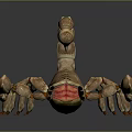 Detailed Brown Scorpion Reptile With Curved Tail And Red Eyes On Gray Background